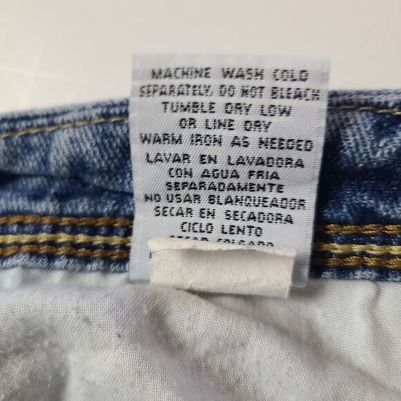 Lei Women's Blue Denim Skirt Distressed Pockets Embroidery Split in Back Y2K 7 - Picture 12 of 13